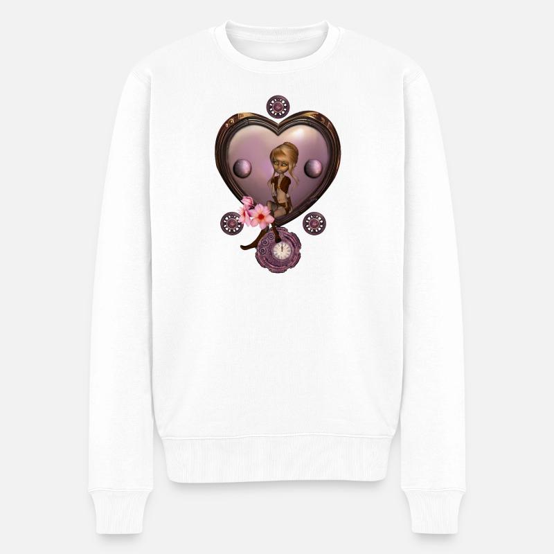 Merveilleux cœur steampunk avec fée - Pull Premium bio Homme - blanc