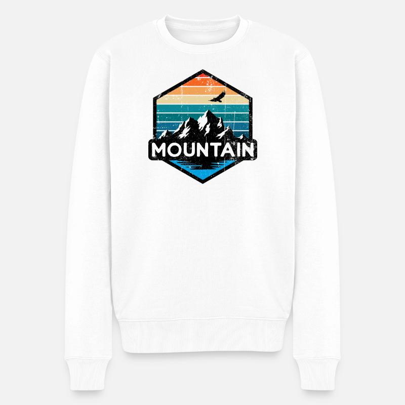 Retro Mountain Ridge Sonnenuntergang - Männer Premium Bio Pullover - Weiß