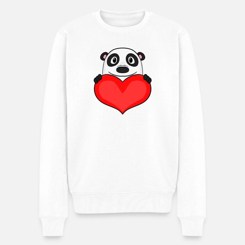 Panda mit Herz - Liebe Romantisch - Männer Premium Bio Pullover - Weiß