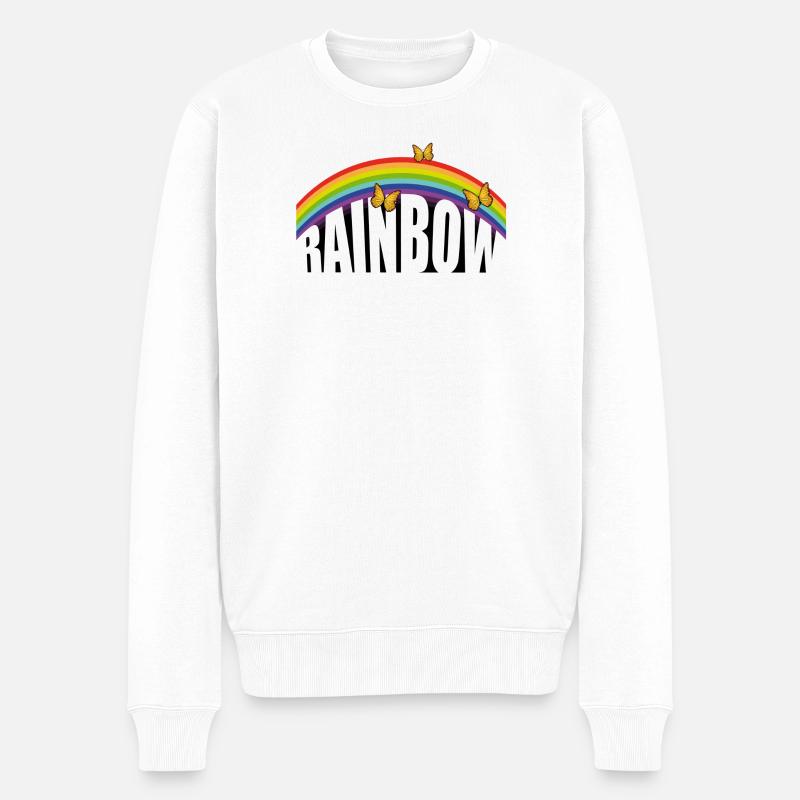 Lettrage ARC-en-ciel avec des papillons - Pull Premium bio Homme - blanc
