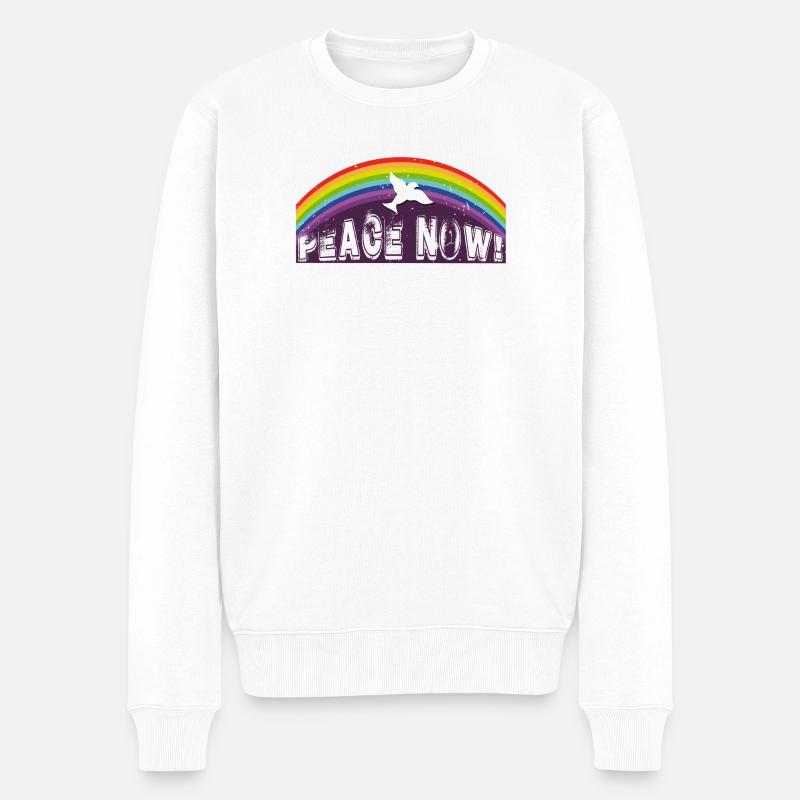 PEACE NOW mit Friedenstaube - Männer Premium Bio Pullover - Weiß