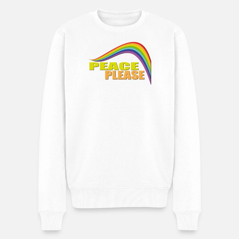 PEACE PLEASE with Rainbow - Männer Premium Bio Pullover - Weiß
