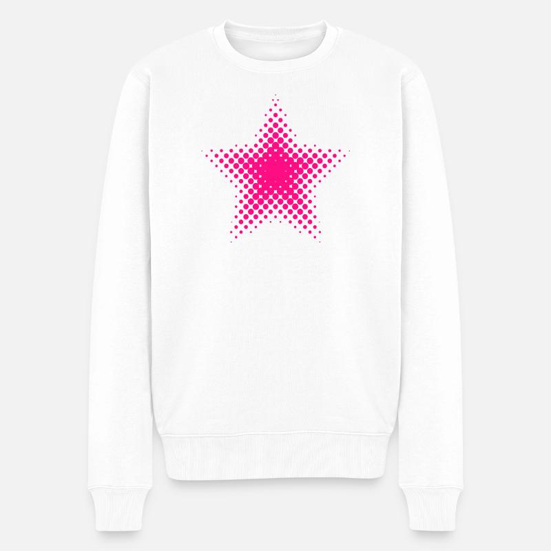 Neon Pink Sternenstern Halftone - Männer Premium Bio Pullover - Weiß
