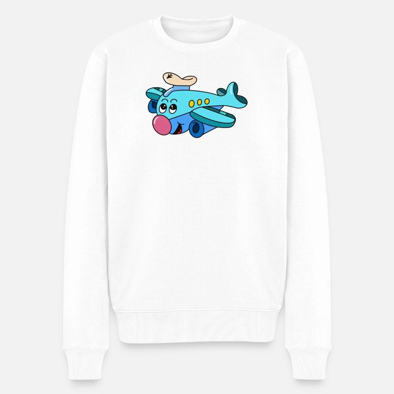 Bruce der Pilot – Cartoon Flugzeug - Männer Premium Bio Pullover - Weiß