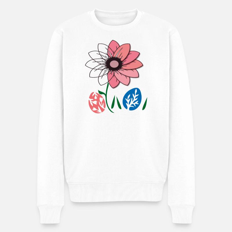 Blume mit Ostereier, Frohe Ostern - Männer Premium Bio Pullover - Weiß