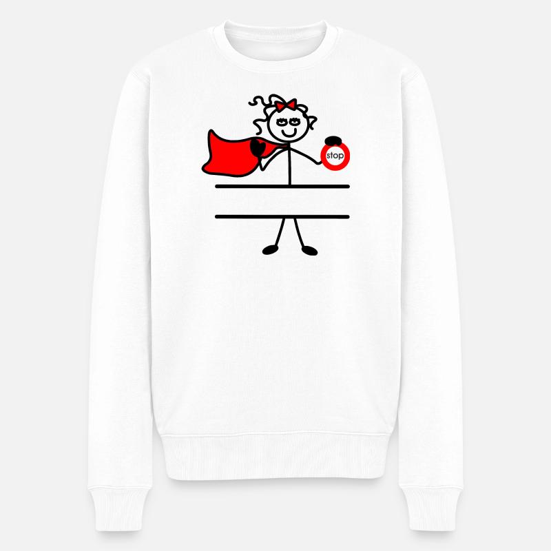 Heldin mit Umhang und Tellerstopper - Männer Premium Bio Pullover - Weiß