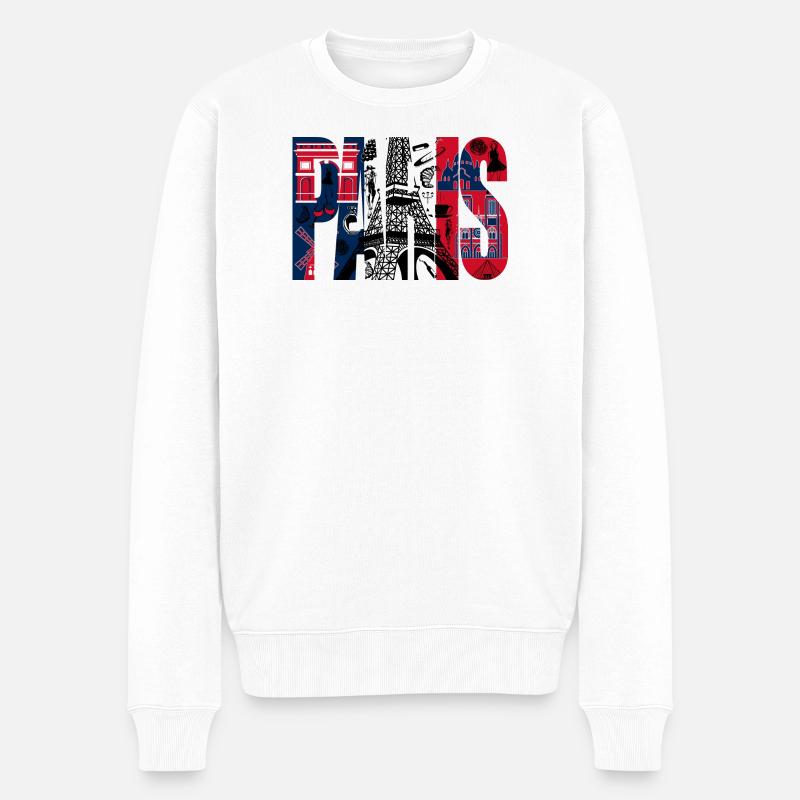Collage Paris Eiffel Tour - Pull Premium bio Homme - blanc