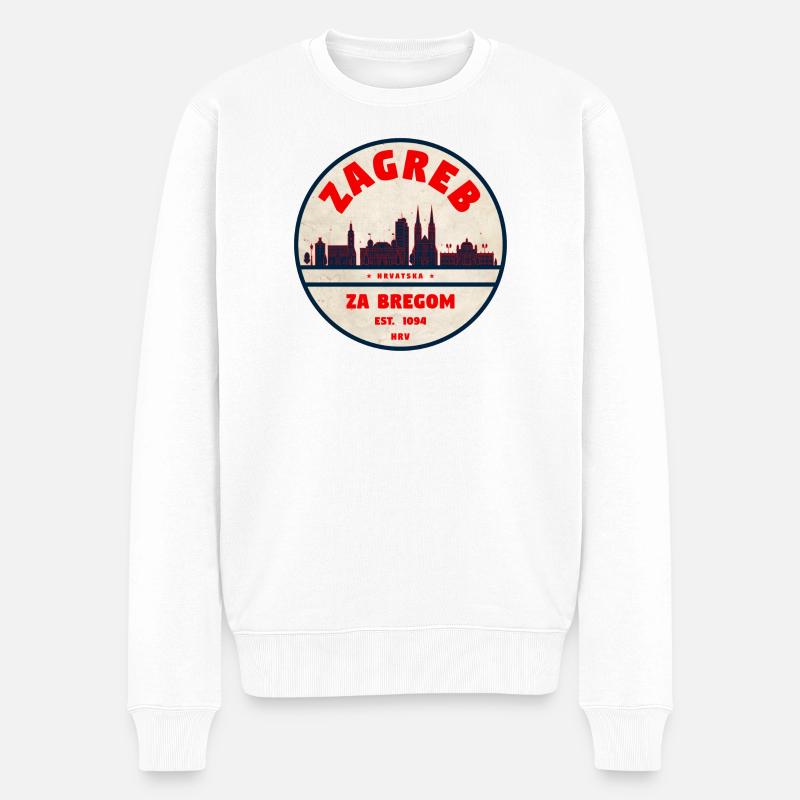 Zagreb Emblem: Retro Skyline - Männer Premium Bio Pullover - Weiß