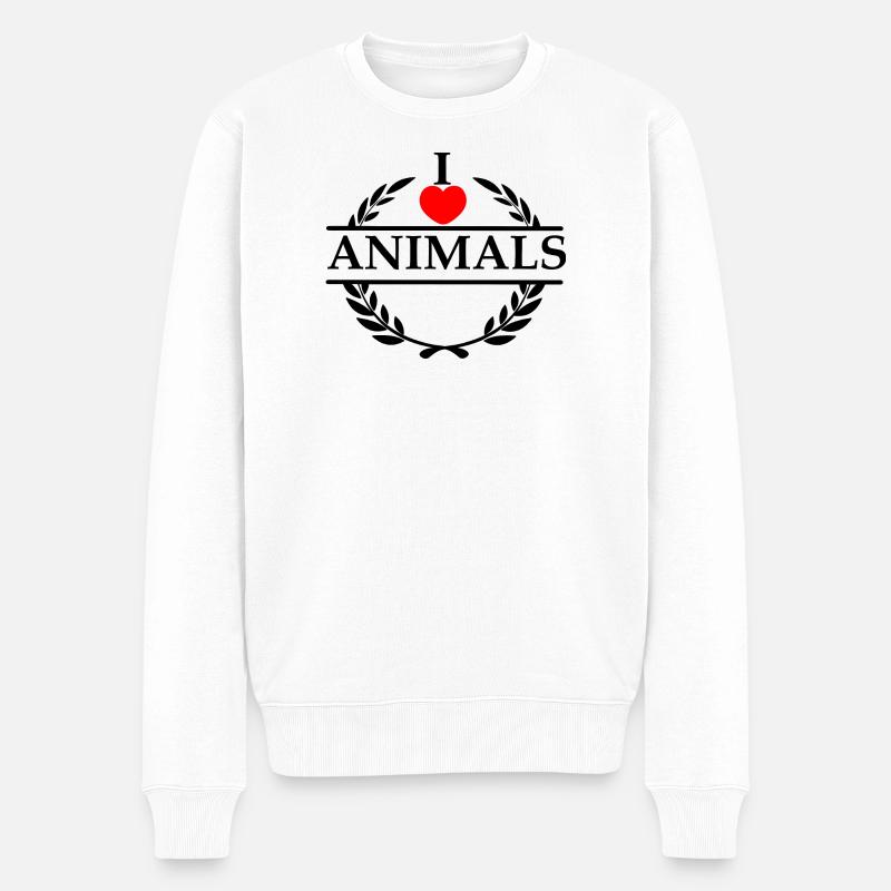 Lorbeerkranz Ich liebe TIERE - Männer Premium Bio Pullover - Weiß