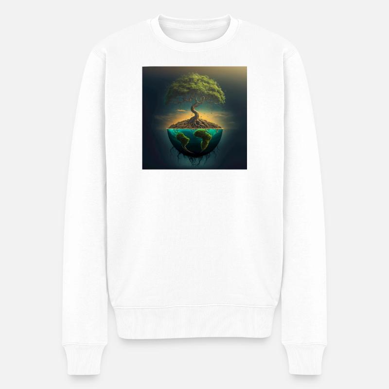 Arbre-Monde : Arbre sur une demi-sphère - Pull Premium bio Homme - blanc