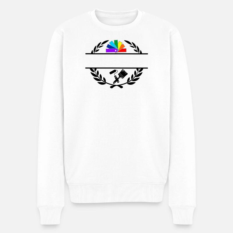 Farbfächerdeck in Lorbeerkranz mit Pinselroller - Männer Premium Bio Pullover - Weiß