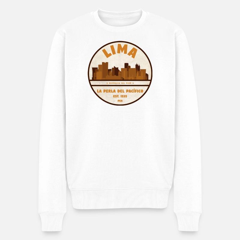 Lima Skyline Retro Abzeichen Peru - Männer Premium Bio Pullover - Weiß