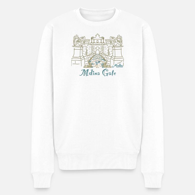 Mdina Gate, Malta - Männer Premium Bio Pullover - Weiß