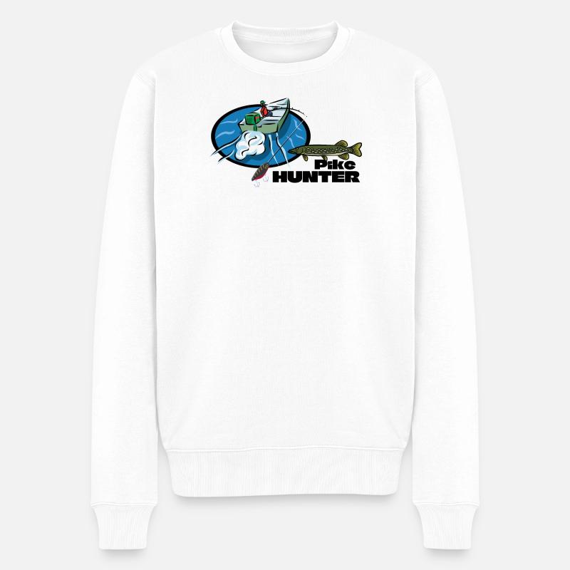 Hechtenjägerboot – Raubtierfischen - Männer Premium Bio Pullover - Weiß