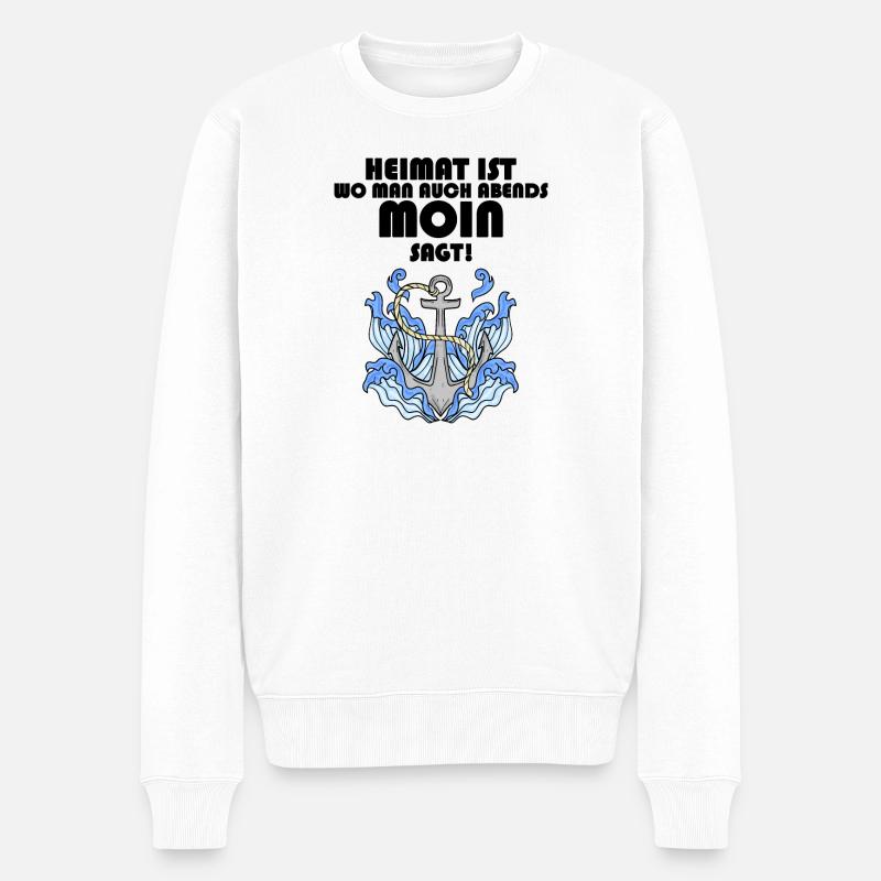 Nordsee Plattdeutsch Spruch Moin - Männer Premium Bio Pullover - Weiß