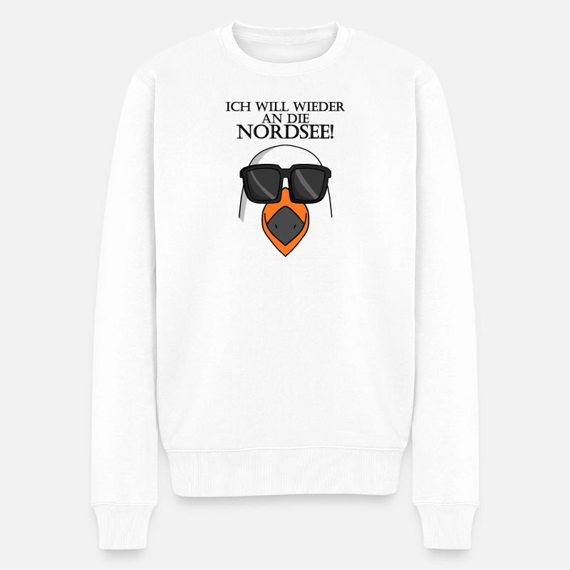 Nordsee Plattdeutsch Spruch Moin Möwe - Männer Premium Bio Pullover - Weiß