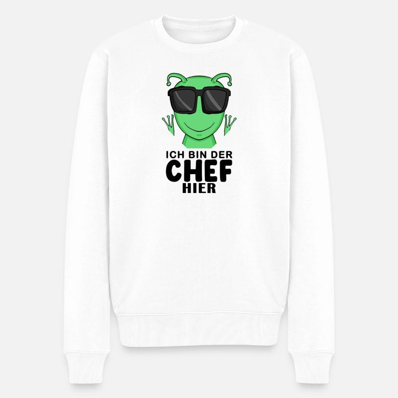 Cool Außerirdischer Chef Spruch Sonnenbrille - Männer Premium Bio Pullover - Weiß