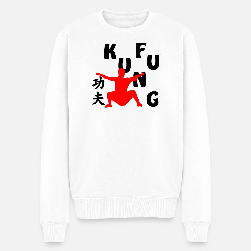 Shaolin Mönch Schattenfigur - Männer Premium Bio Pullover - Weiß