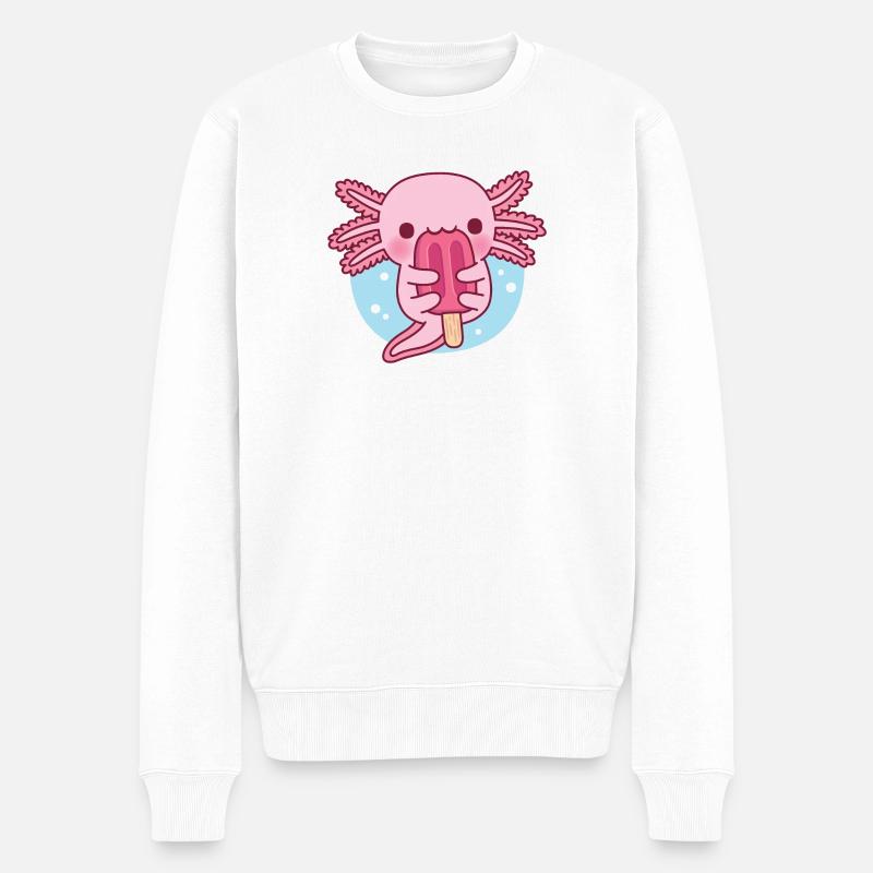 Niedlicher Axolotl isst Eiscreme - Männer Premium Bio Pullover - Weiß