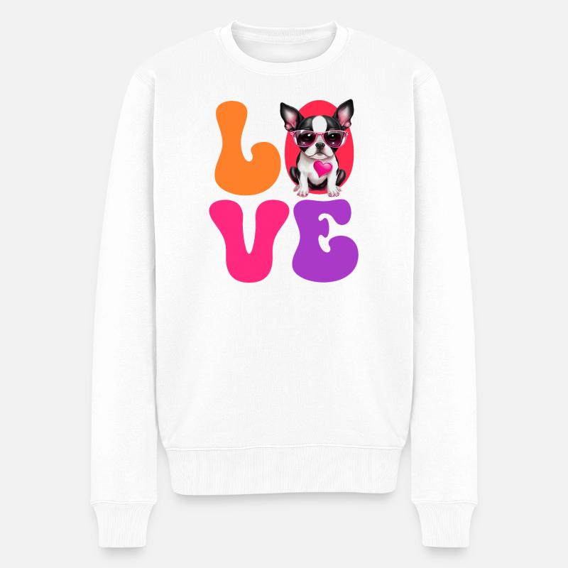 Chien Boston Terrier - Pull Premium bio Homme - blanc