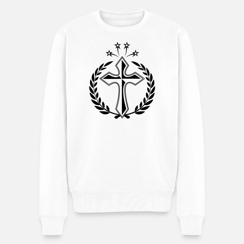 Kreuz im Lorbeerkranz - Männer Premium Bio Pullover - Weiß