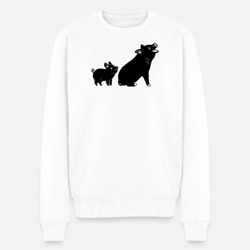 Mutterschwein mit Ferkelschattenbild - Männer Premium Bio Pullover - Weiß