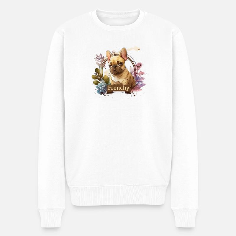 Bouledogue français dans cadre fleuri - Pull Premium bio Homme - blanc