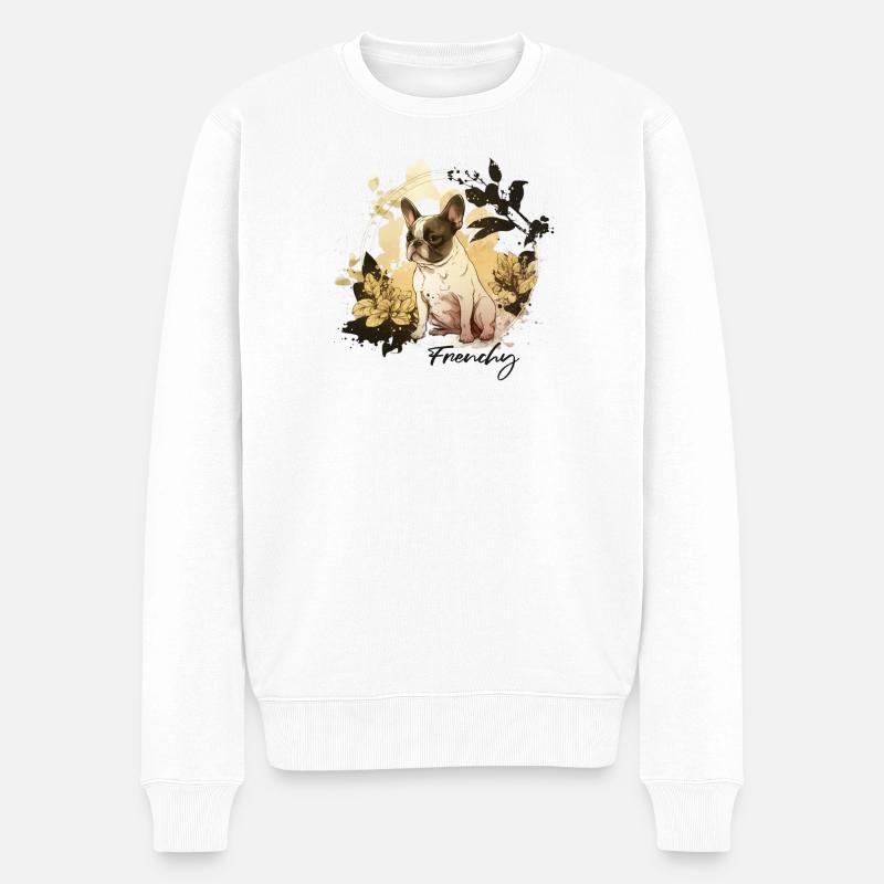 Blumenrahmen Bulldogge - Männer Premium Bio Pullover - Weiß