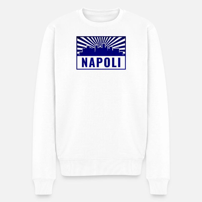 Napoli Skyline Blau Stamp - Männer Premium Bio Pullover - Weiß
