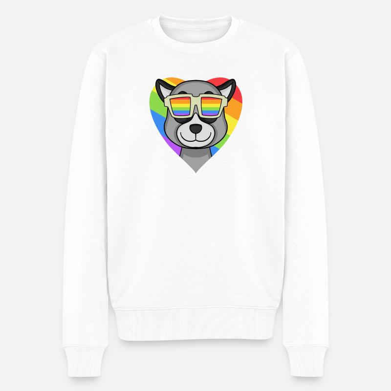 Arc-en-ciel - Lémurien avec lunettes - Pull Premium bio Homme - blanc