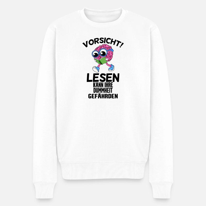 Gehirn Lesen Buch Bücher Spruch Sprüche - Männer Premium Bio Pullover - Weiß