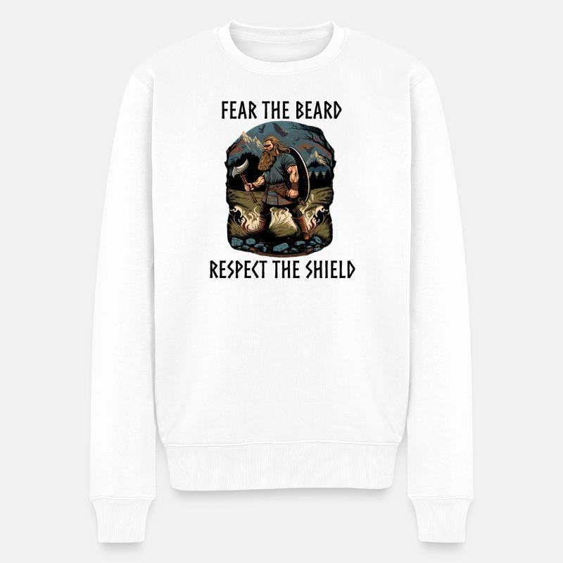 Viking with axe and shield - Männer Premium Bio Pullover - Weiß