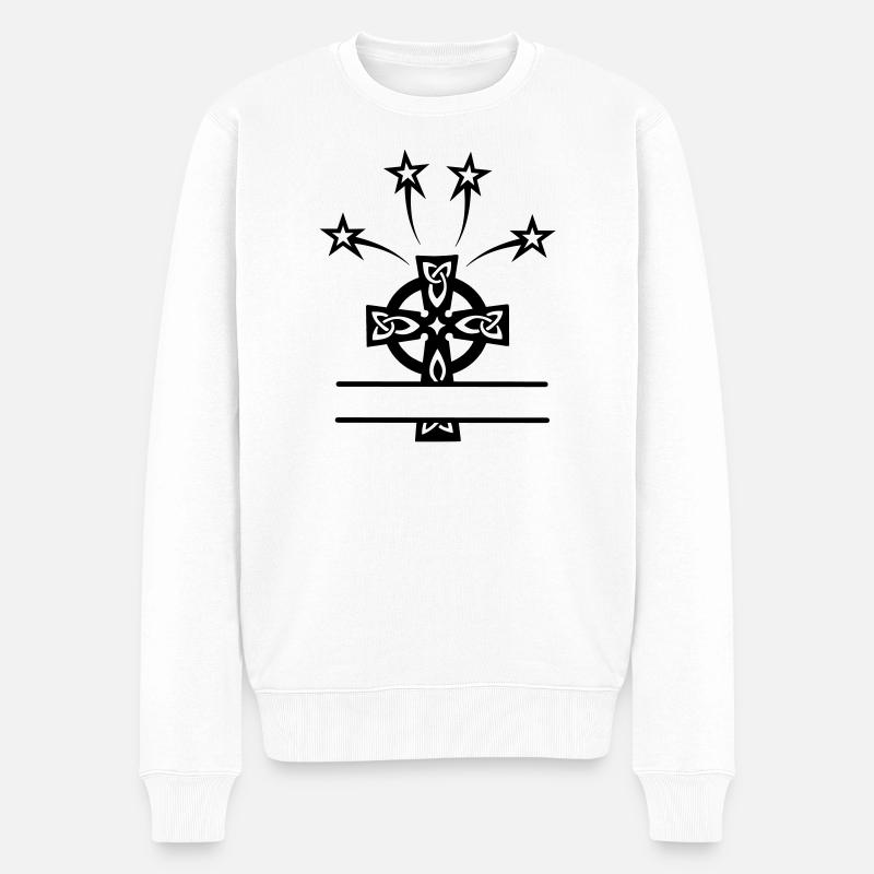 Monogramme croisé celtique avec quatre étoiles - Pull Premium bio Homme - blanc