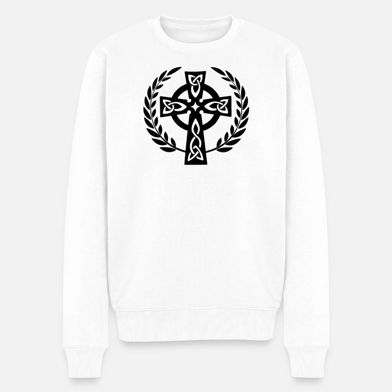 Keltisches Kreuz im Lorbeerkranz - Männer Premium Bio Pullover - Weiß