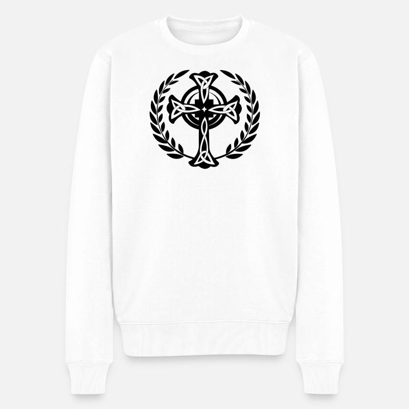 Couronne de laurier croix celtique - Pull Premium bio Homme - blanc