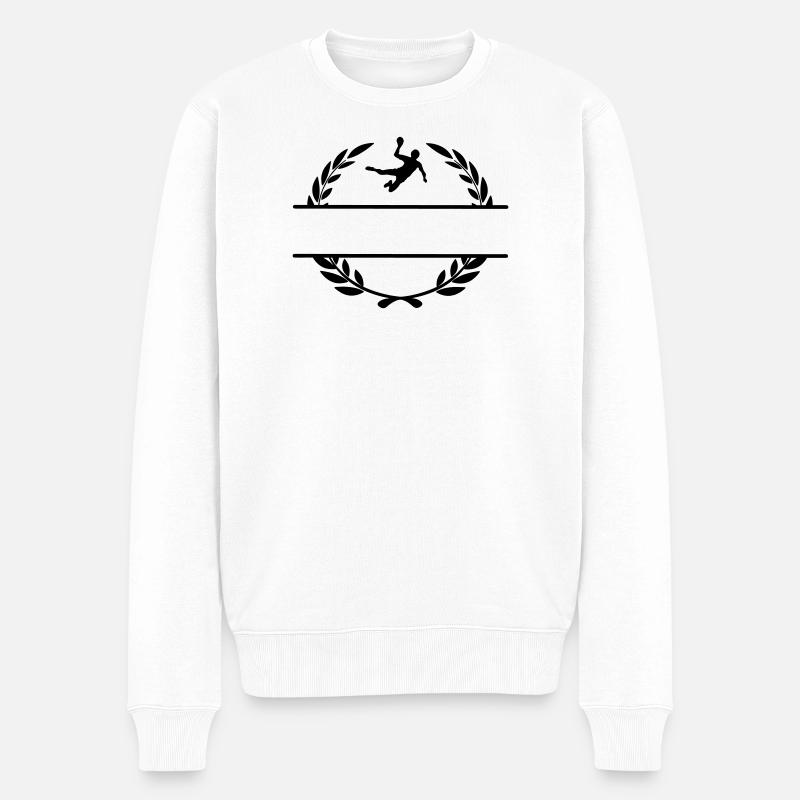 Handballer-Monogramm im Lorbeerkranz - Männer Premium Bio Pullover - Weiß