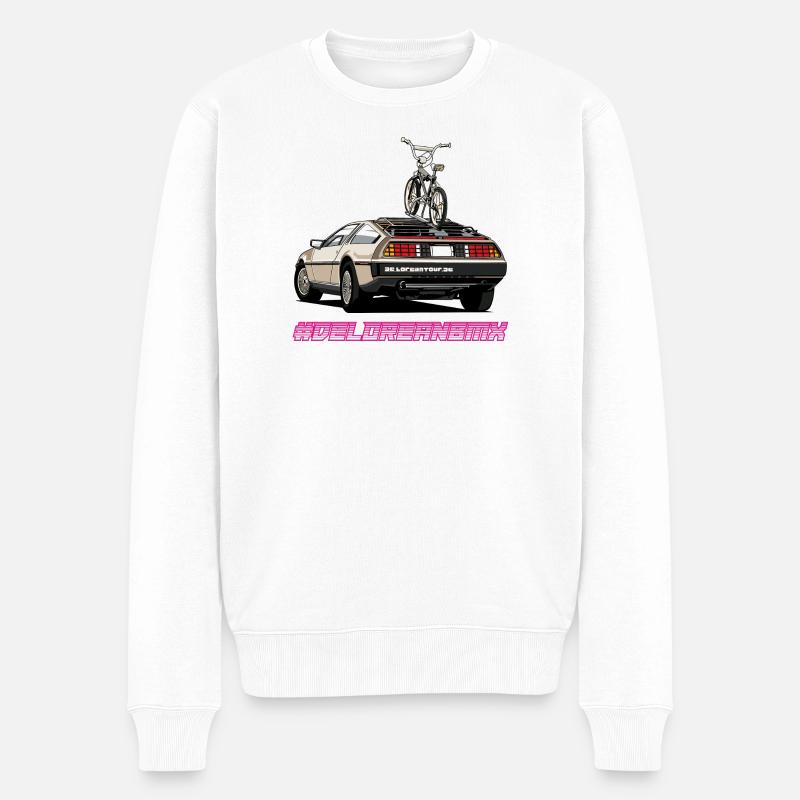 Delorean 80s Oldschool BMX Car mit Tour - Männer Premium Bio Pullover - Weiß