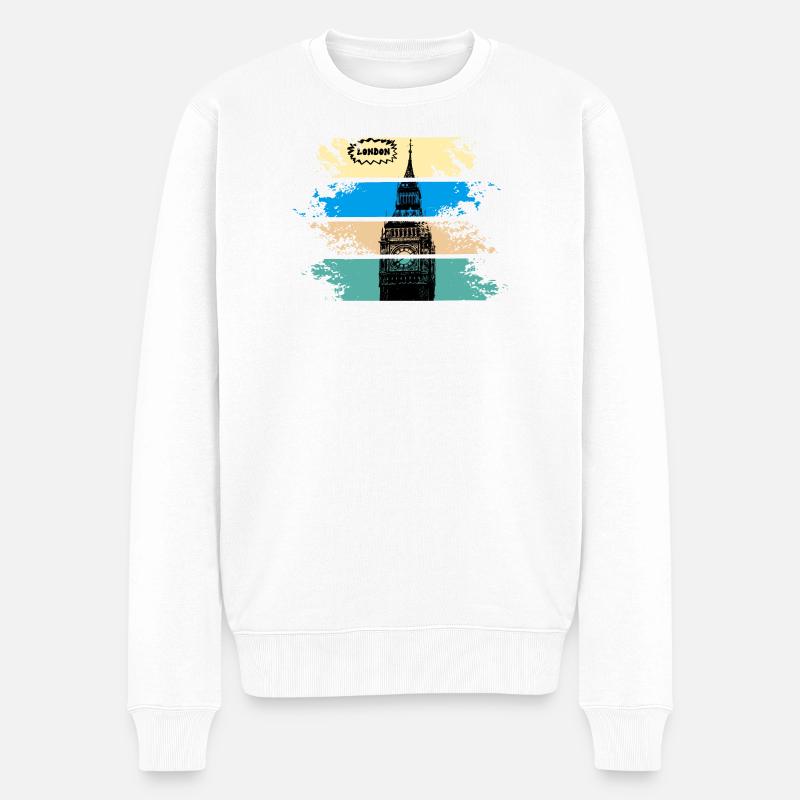 London Pop Art Big Ben Stripes - Pull Premium bio Homme - blanc