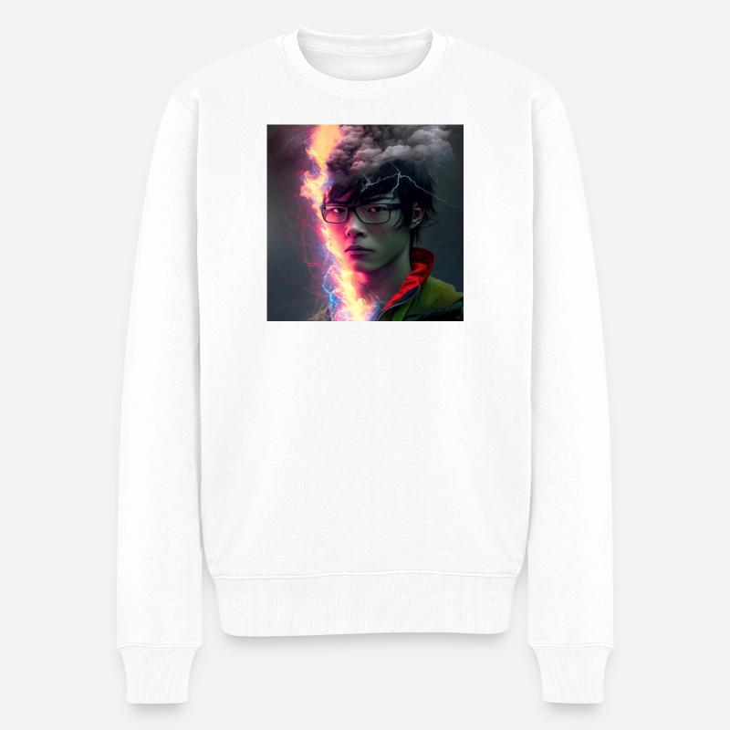 elektrik-Porträt – Electric Rift Neon-Gesicht - Männer Premium Bio Pullover - Weiß