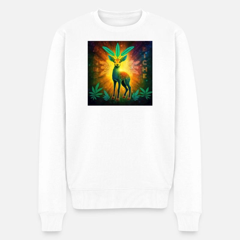 Biche cosmique aux feuilles cannabis - Pull Premium bio Homme - blanc