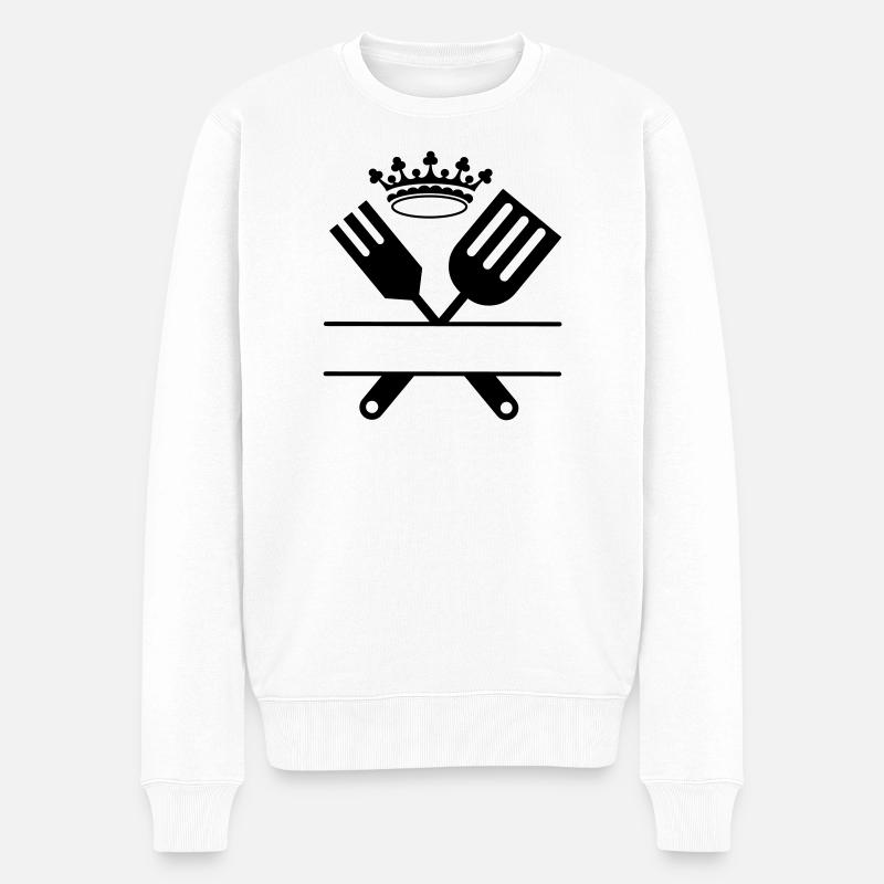 Grillbesteck Monogramm mit Krone - Männer Premium Bio Pullover - Weiß