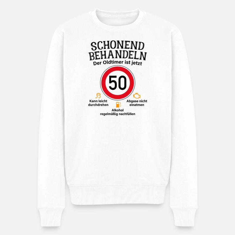 50. Geburtstag Schonend Behandeln Oldtimer Ist 50 - Männer Premium Bio Pullover - Weiß
