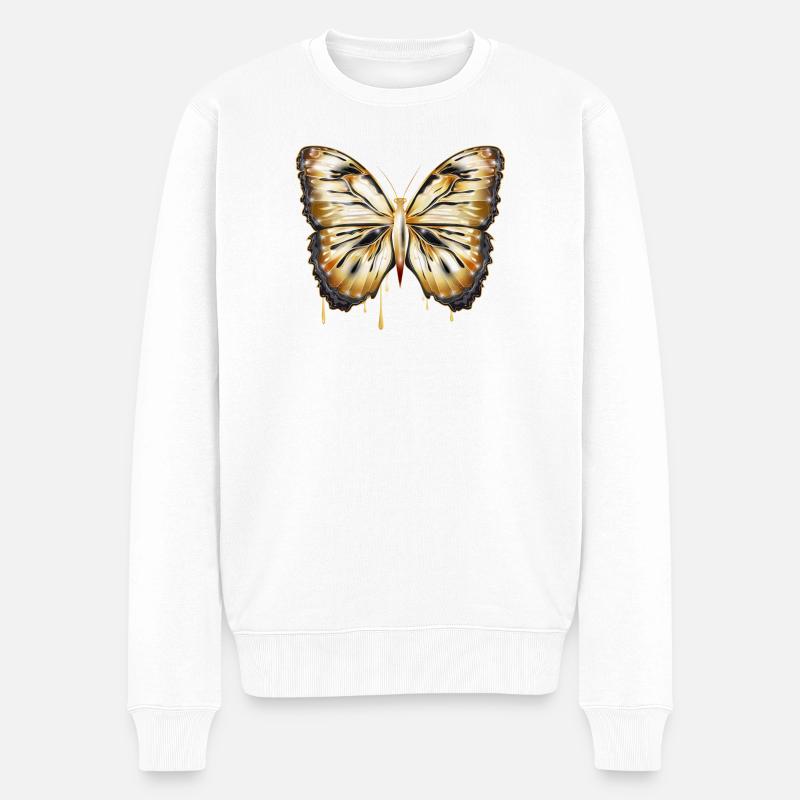 handgezeichneter gold glänzender Schmetterling - Männer Premium Bio Pullover - Weiß