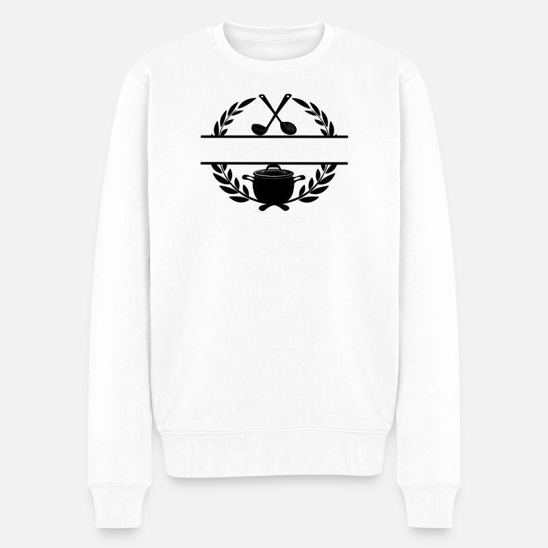 Lorbeerkranz-Restaurant-Logo - Männer Premium Bio Pullover - Weiß