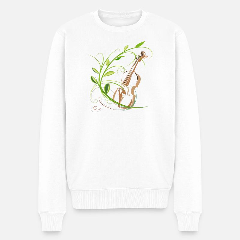 Violine mit Blumenranke, Musiker - Männer Premium Bio Pullover - Weiß