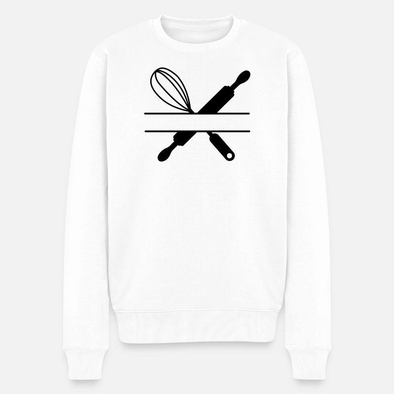 Bannertext, Nudelholz und Schneebesen - Männer Premium Bio Pullover - Weiß