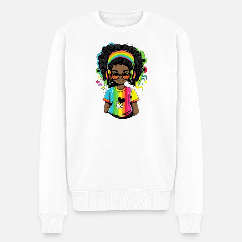 Leuchtender Reggae-Pullover mit Rainbow-Design - Männer Premium Bio Pullover - Weiß