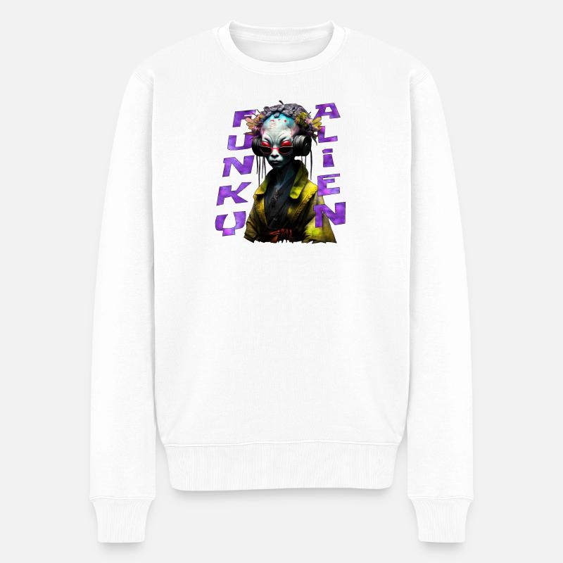 Funky Alien 02 - Männer Premium Bio Pullover - Weiß