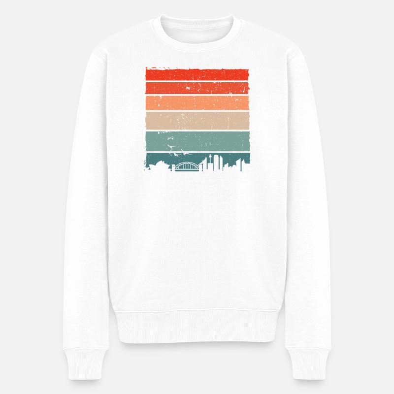 Sunset Gradient City Skyline - Männer Premium Bio Pullover - Weiß