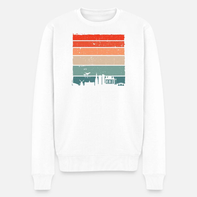 Sonnenuntergang Skyline Silhouette - Männer Premium Bio Pullover - Weiß
